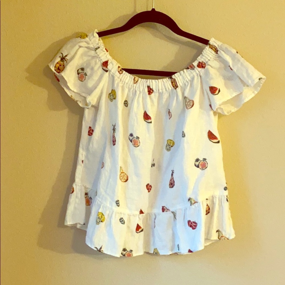 Zara Fruit Print off the shoulder peplum Top